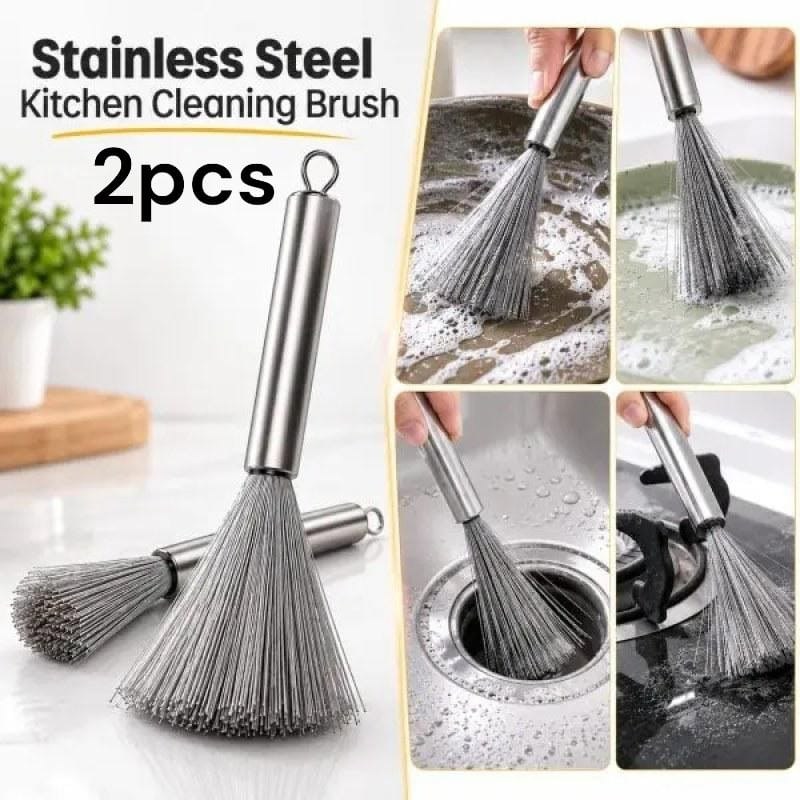 Long Handle Stainless Steel Kitchen Scrubbing Broom – Heavy Duty Pot, Pan & Sink Cleaning Brush- 000979